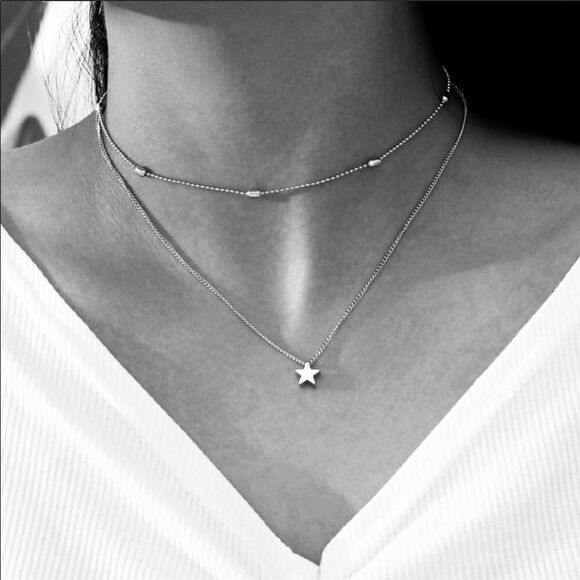 Necklace double layered necklace Zinc Alloy Star - Picture 2 of 6
